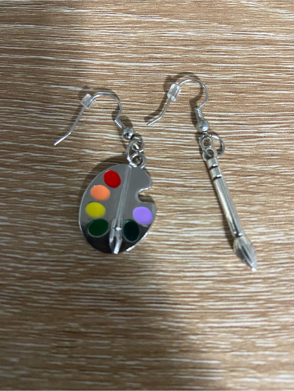 Artist Palette and Paintbrush Dangle Earrings - Multicolor